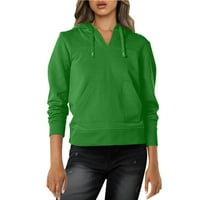 Качулки за жени горещи продажби ежедневни качулки женски модни ежедневни плътни цветове v врата с дълъг ръкав подрязани качулки пуловер качулки зелени xxl