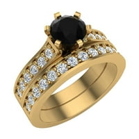 Сватбен пръстен с черен диамант Кръг кръг Черен диамантен пръстен акцент 14k злато 1. Карат