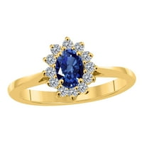 Mauli Jewels пръстени за жени 0. Карат диамант и овална форма Синьо топаз пръстен prong 10k жълто злато