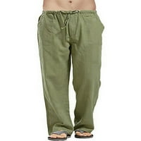 Мъжки ежедневни ленени панталони еластични талии на памук памучен цвят на домашни дрехи спортни панталони