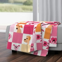 Плюшено одеяло за хвърляне на минки, 50 70 - ярки кучета Покрит юрган розово и оранжево сладки кучета