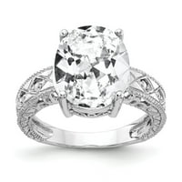 Солидна 14K бяло злато 12x овална кубична циркония CZ диамантен юбилеен пръстен с размер 5.5