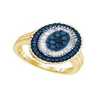 10kt жълто злато дамски кръгъл син цвят подобрен диамант овална рамка клъстер пръстен cttw