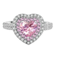 Duhgbne Fashion Classic Classing Temperament Sweet Light and Simple Diamond Pink Love Ring Platinum Plated Diamond Ring