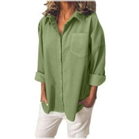 Дамски върхове Henley Solid Chemise Casual Women ризи с дълъг ръкав лято зелено l