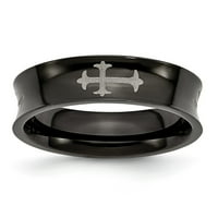 Mia Diamonds неръждаема стомана вдлъбнати кръстове и черен IP -сватбена сватбена лента с размер на пръстена - 7.5