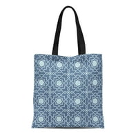 Платно тотална чанта Blue Quatrefoil Традиционно заплетена решетъчна шарка Teal Abstract Architecture Повторно използване на чанти за пазаруване на хранителни стоки