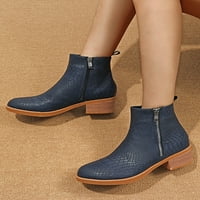Ymiytan дамски кокетна пета ботуш Dual Side Zip Ankle Booties Comfort Зимни ботуши Официално обувка Анти-плъзгане Casual Blue 6
