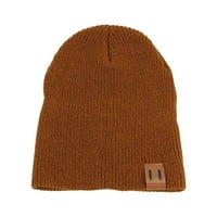 шапки възрастни деца есен зимен кожен етикет плетена шапка вълнена шапка топла качулка шапка кафява xl полиестер