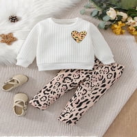 Qtinghua малко дете бебе момичета обичат сърцето пуловер суичър върхове с висока талия леопардов принт ежедневни панталони тоалети бели 9- месеца