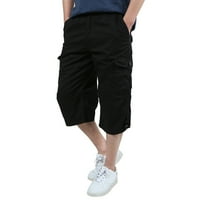 Symoid Mens Capri Pants-плюс размер памучен многопосочен гащеризон изрязани панталони Черни xxxxxl