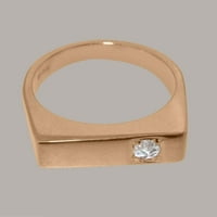 Британски направен 14K розов златен пръстен със синтетичен кубичен циркония мъжки лентов пръстен - Опции за размер - размер 7.25