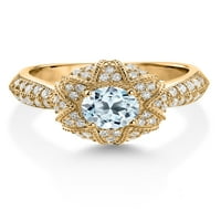 Gem Stone King 18k жълто злато, покрито със сребро небе синьо и бял мосанитен годежен пръстен за жени