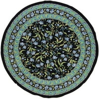 Френски флорална кръгла памучна покривка 70 синьо на черно