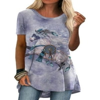 Springtttc Women Fashion Print Къси ръкав Класически свободен год топ тениска блуза