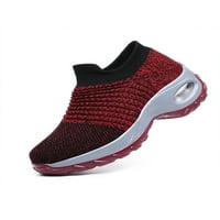 Tenmi Women Flats Неплъзгащи се маратонки Плъзнете върху ежедневни обувки Комфортно ходещи обувки Женски дишащ лек чорап маратонка Red US 7.5