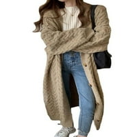 Жени зимни термични обикновени разхлабени стърчащ бутон с дълъг ръкав жилетка с пуловер джъмпер дълъг палто