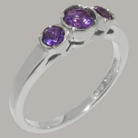 Британски направен сребърен пръстен на стерлинги с естествен аметист женски юбилеен пръстен - Опции за размер - размер 11.25
