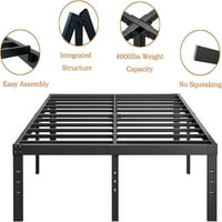 King-Bed-Frame Heavy Duty висока черна платформа-Не е необходима пролет за лесно сглобяване под леглото за съхранение на шума без матрак до 4000 фунта