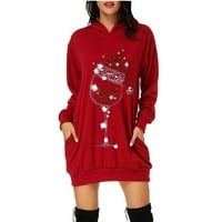Wendunide качулки за жени Коледна чанта с качулка Print Pocket Coodie Dress Blouse Womens Tops