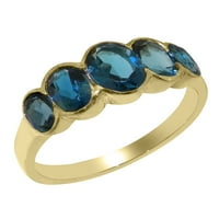 Британски направени 18k жълто злато Real Natural London Blue Topaz Womens Band Ring - Опции за размер - размер 8