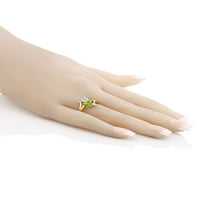 Gem Stone King 18k жълто злато, покрито със сребърен зелено перидот двоен сърдечен пръстен за жени, поставени с moissanite