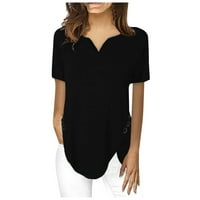 Женски ризи женски модна ежедневна тениска с къси ръкави с v-образно деколте топчета блуза черно xl
