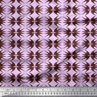 Soimoi Purple Rayon Falch Flying Flying -Stork Bird Print Fabric от двор