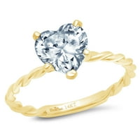 2. CT блестящо сърце отрязано симулиран син диамант 14k жълто злато пасианс пръстен SZ 7.75