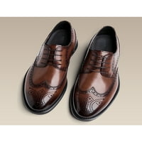 Lumento Mens Dress Shoes Monk Strap Wingtips Brogues Business Oxfords Cap Toe Leather Официална обувка кафява дантела нагоре 6