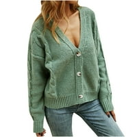 Кардигански пуловери за жени Модерни годни пуловер Кардиган Небрежни V-образни момичета пуловери Зелени XL
