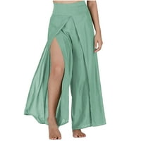 Женски бельо с широки панталони с крак с висока еластична талия прорез палацо панталони летни обикновени панталони с джобове
