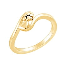 14k жълто злато над стерлинги сребърни байпасни байпаси за сърце обещание пръстен за жените Размер на пръстена-6