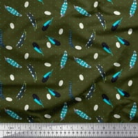 Soimoi Green Poly Georgette Fabric Dot & Feather Print Fabric край двора