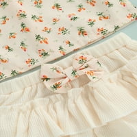 Canrulo новородено бебе бебешки момичета дрехи флорални принт с къс ръкав тениска с лък шорти панталони тоалети лято бежово 6- месеца