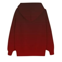 Ersazi Womens върти женския моден градиент кръгла шия пуловер с дълъг ръкав хлабав пуловер в разрешение червена работа блузи за жени l