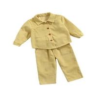 Canrulo Toddler Baby Boy Girl Fall Winter Clothes Corduroy Button Down Rish Tops Jacket Pants Тоалети Жълти 3- години