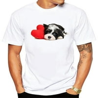 Тениска за тениска с къси ръкави на Paille Men Thres Crew Summer Tops Soft Sport Pullover Love Puppy 3XL