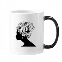 Жена роза черно бяло цвете, променяща цвета чаша, морфираща се чувствителна към топлина чаша с дръжки 350ml