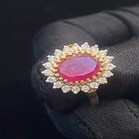 7. Карати кръгли блестящи изрязани диаманти, центрирани с рубин коктейл пръстен в отличителен белег 18k жълто злато