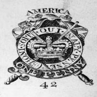 Колониален печат на Ta. None Penny British Premenue Spyn, използван в американските колонии, 1765-1766. Печат на плакат от