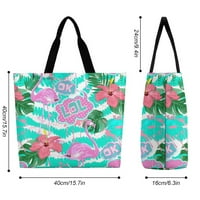 Фламинго флорална голяма чанта за многократна чанта за многократна употреба с вътрешни джобни чанти за рамо за пътуване за пазаруване на плажа