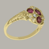 Британски направени 18k жълто злато Real Natural Pink Tourmaline & Diamond дамски пръстен за годежен пръстен - размер - размер 8