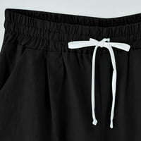 Penkiiy Fashion Women Кратко отпечатани плътни тесни талии за джобна еластичност Спорт Половин шорти Панталони Характеристики на панталони L Черно на хлабина