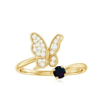 Сладък пръстен за пеперуди с черен опал и диамант за жени - качество на AAA, 14K жълто злато, САЩ 4.00