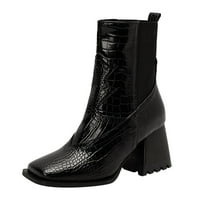 Женски ботуши Colorblock Leather Face Square Toe Light Leal Elastic Mid Boots Модни обувки Модни обувки