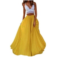 Женска пола модна мода жени пролет летен колан бутон с цип с висока талия солидна ретро пола жени плисирано жълто