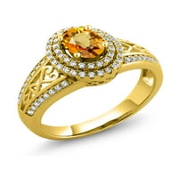 Gem Stone King 1. Ct овален жълт сапфир 18k жълто злато, покрито със сребърен пръстен