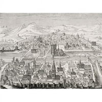 Перспективен изглед на Париж през 1607 г. Факсимиле на медна плоча от Леонард Каултиери за печат, 12, 12