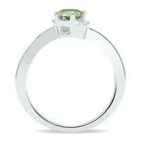 Зеленият аметист на жените и диамантеното вълнови пръстени в 10K бяло злато